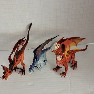 Lot 3 Winged Mythical Standing Red Orange Blue Gray Dragons Jurassic World